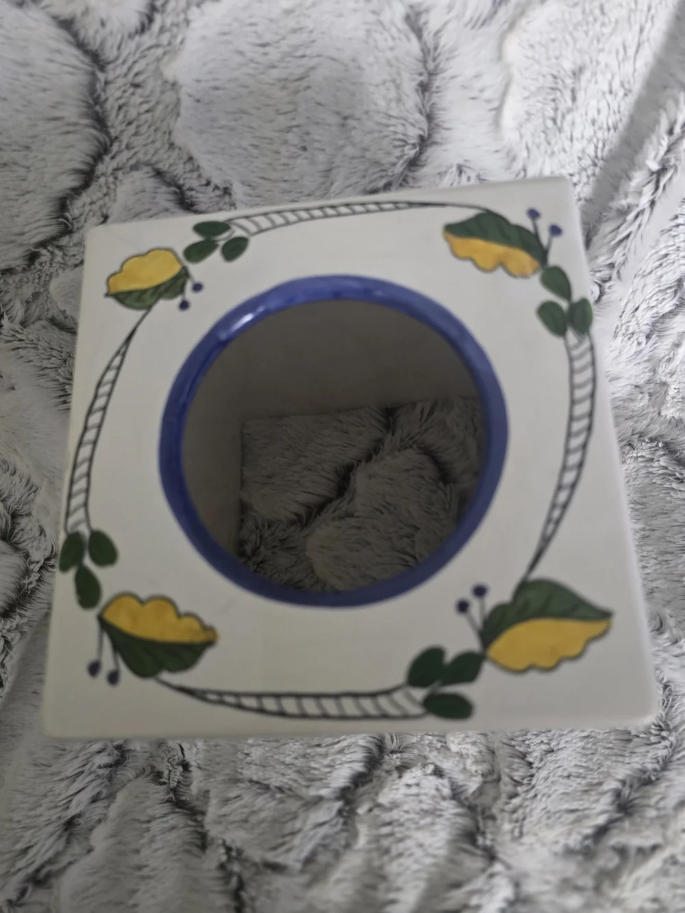 Hand-Painted Lemons Ceramic Tissue Box Cover Portugal Chip, Crazing, Crack